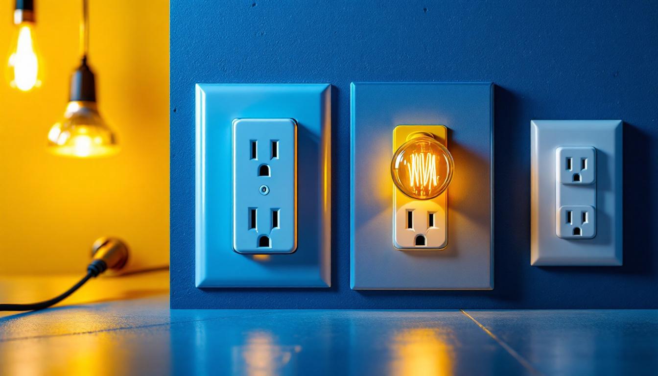 A photograph of a close-up of the four different types of electrical outlets