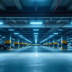 A photograph of capture a photograph of a well-lit parking garage interior