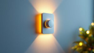 A photograph of a modern light dimmer switch installed on a stylish wall