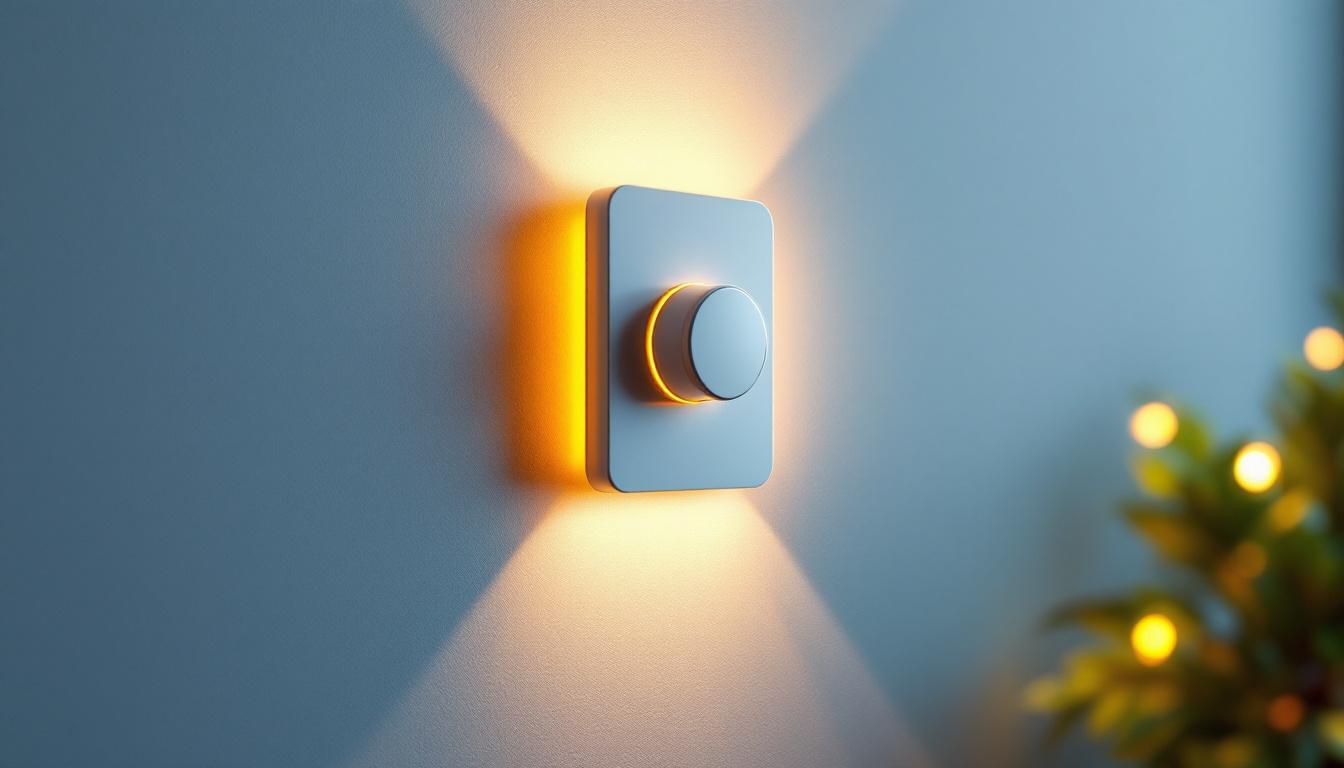 A photograph of a modern light dimmer switch installed on a stylish wall