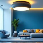 A photograph of a stylish semi-flush ceiling lamp elegantly illuminating a modern living space