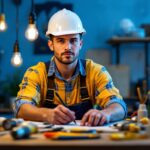 A photograph of a modern lighting contractor working on an installation