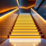 A photograph of a beautifully illuminated staircase featuring stylish led lighting