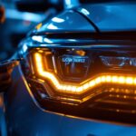 A photograph of a lighting contractor expertly installing led body lights in a modern vehicle
