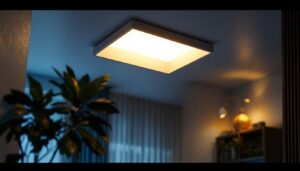A photograph of a beautifully designed square light cover installed in a stylish interior setting