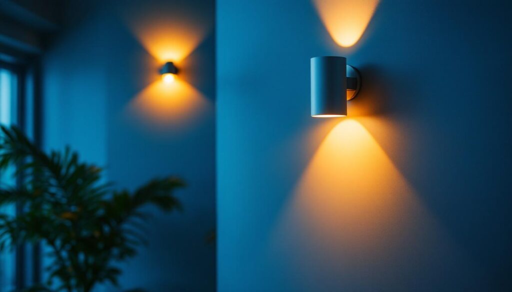 A photograph of a beautifully lit interior space showcasing various wall light fixtures in use
