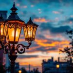A photograph of a beautifully designed ornamental street light in an urban setting