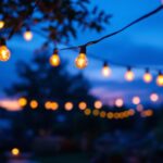 A photograph of a beautifully lit outdoor space adorned with vibrant led string lights
