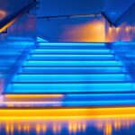 A photograph of a well-lit staircase featuring stylish indoor led lights