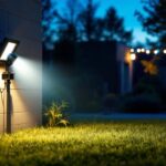 A photograph of a well-lit outdoor space showcasing a motion sensor flood light in action