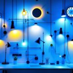 A photograph of a well-designed lighting wall in a modern workspace