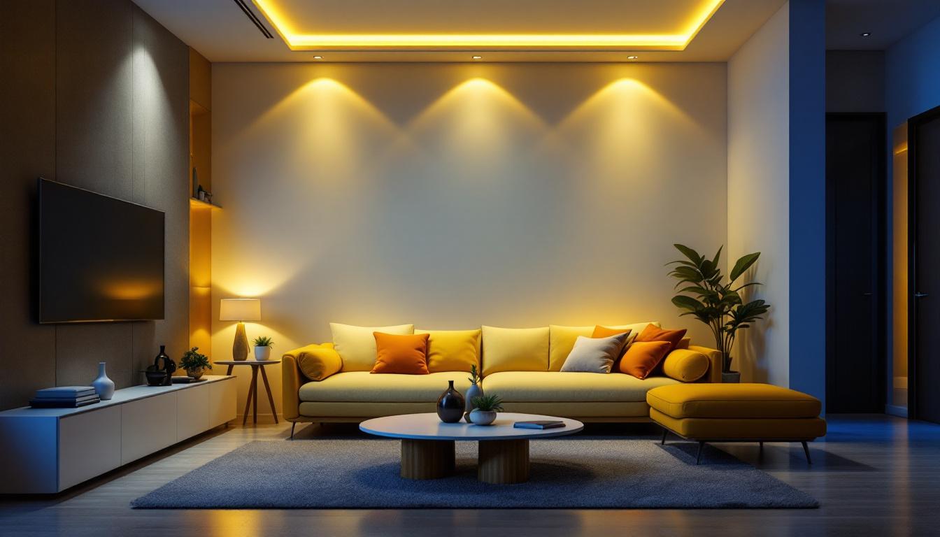 A photograph of a modern living space featuring stylish box recessed lighting installations