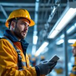 A photograph of a lighting contractor working with class p ballast in a commercial setting