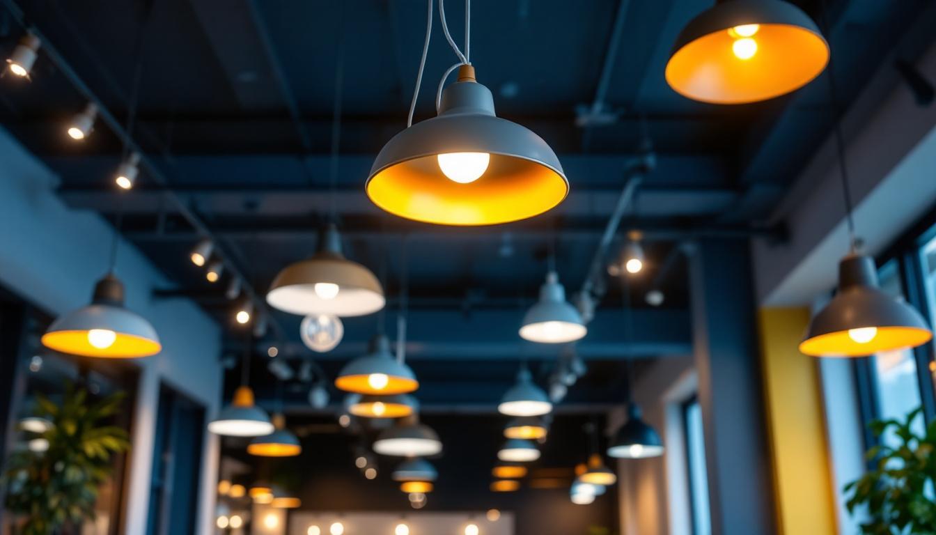 A photograph of a modern commercial space featuring stylish ceiling lighting fixtures that enhance the ambiance and functionality of the environment
