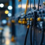 A photograph of a close-up shot of low voltage wire splice connectors in use