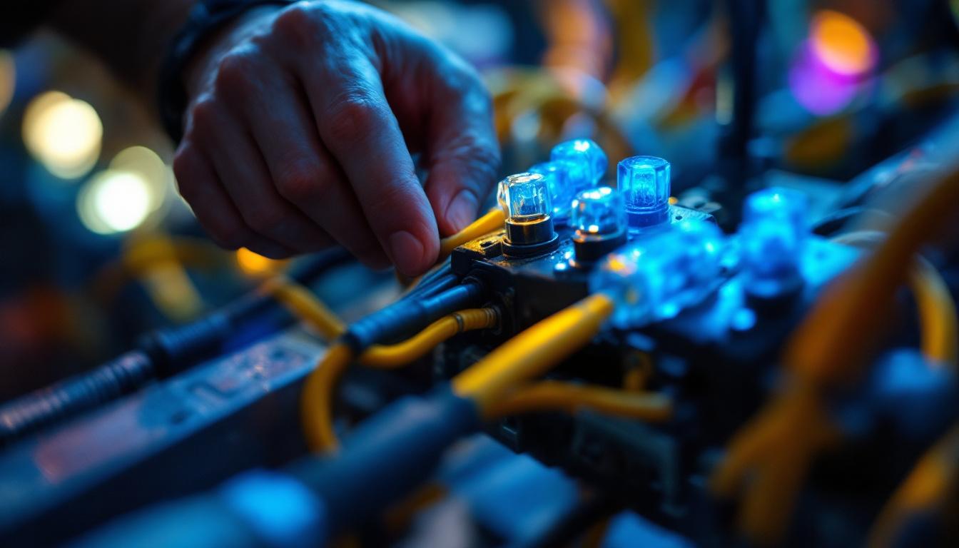 A photograph of a close-up shot of gel-filled wire nuts in use during a lighting installation