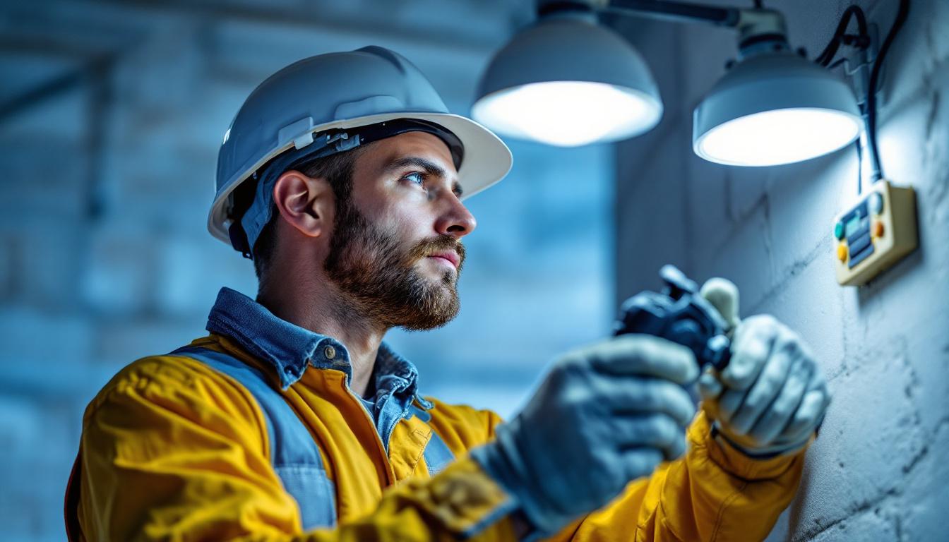 A photograph of a lighting contractor expertly installing a photocell on an led light fixture
