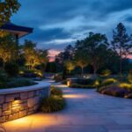 A photograph of a beautifully illuminated outdoor space at dusk