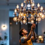 A photograph of a beautifully designed chandelier in a well-lit