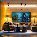 A photograph of a well-lit interior space showcasing modern pot lights in action