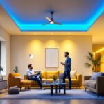 A photograph of a modern living space featuring stylish 3-inch led recessed lighting installations