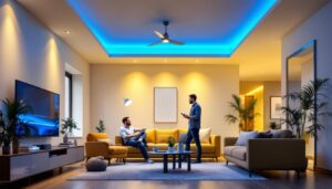 A photograph of a modern living space featuring stylish 3-inch led recessed lighting installations