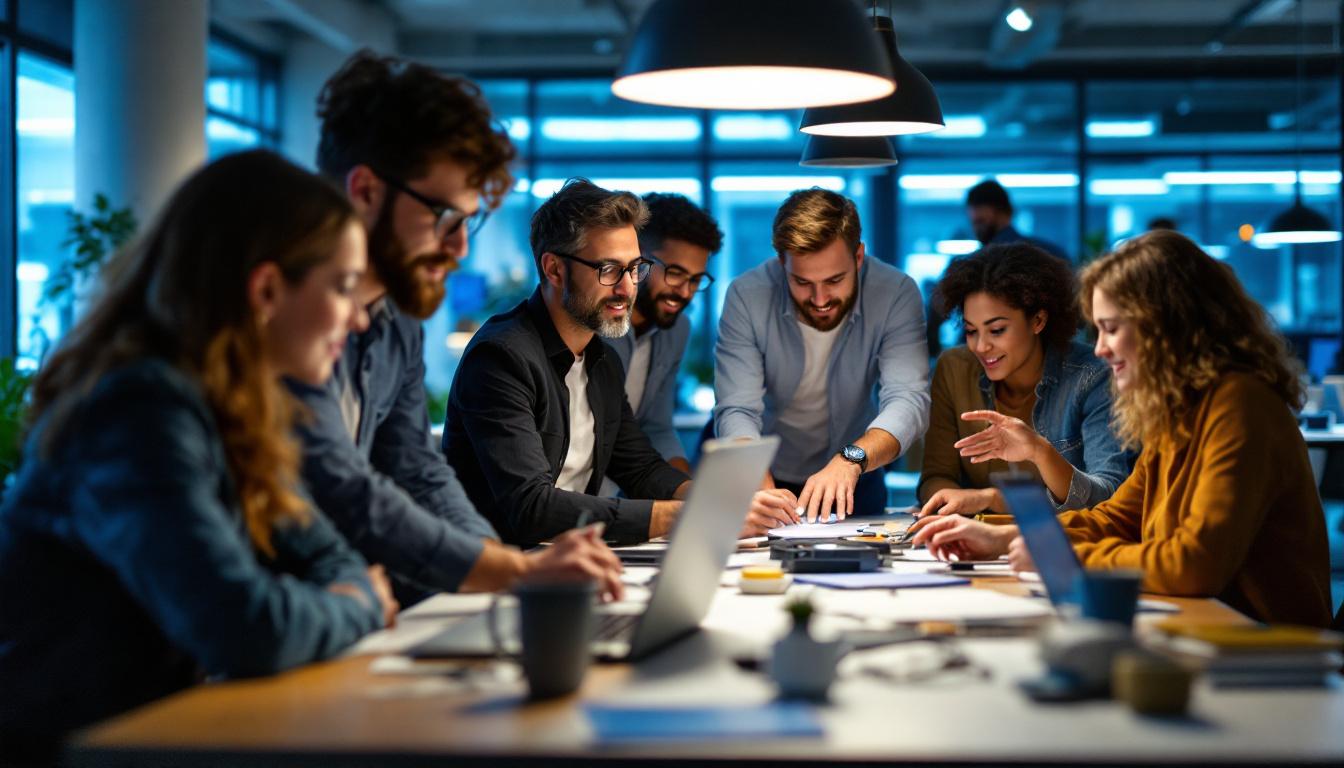 A photograph of a diverse team of professionals engaged in a hands-on training session