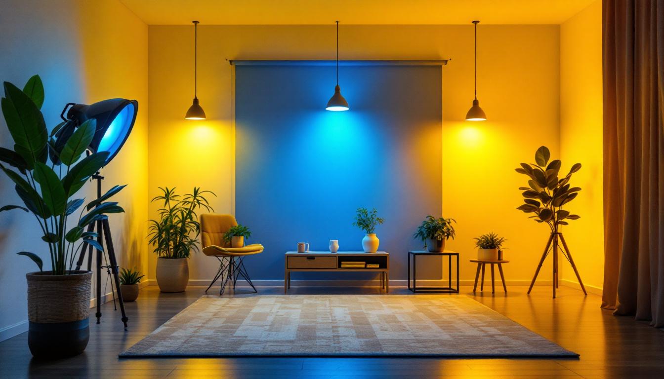 A photograph of a well-lit room showcasing various lighting fixtures with a focus on their brightness levels