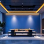 A photograph of a well-designed interior space featuring recessed shallow lighting