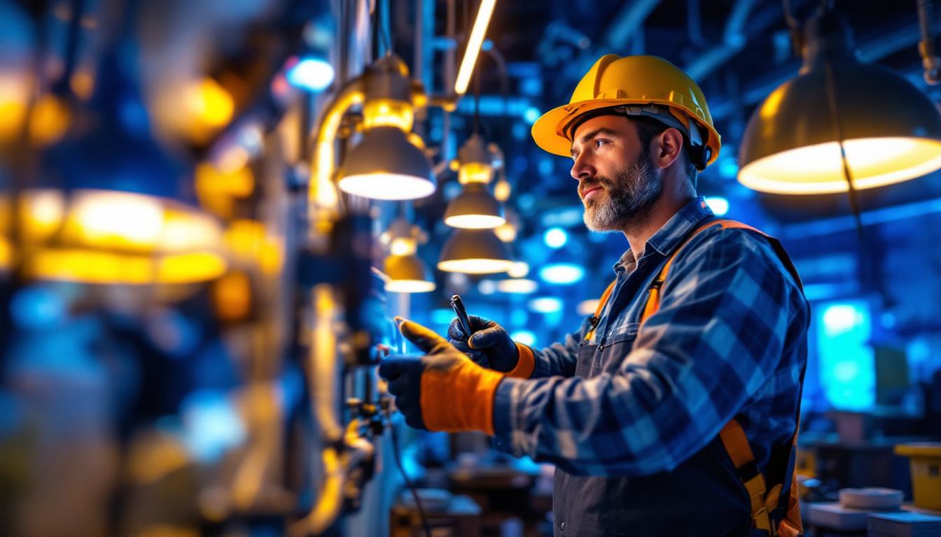 A photograph of a lighting contractor working on an innovative lighting installation