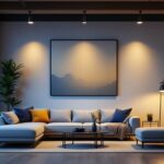 A photograph of a modern living space showcasing bluetooth recessed lights in action