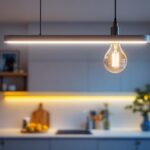 A photograph of a beautifully designed 4 ft kitchen light fixture installed in a modern kitchen setting