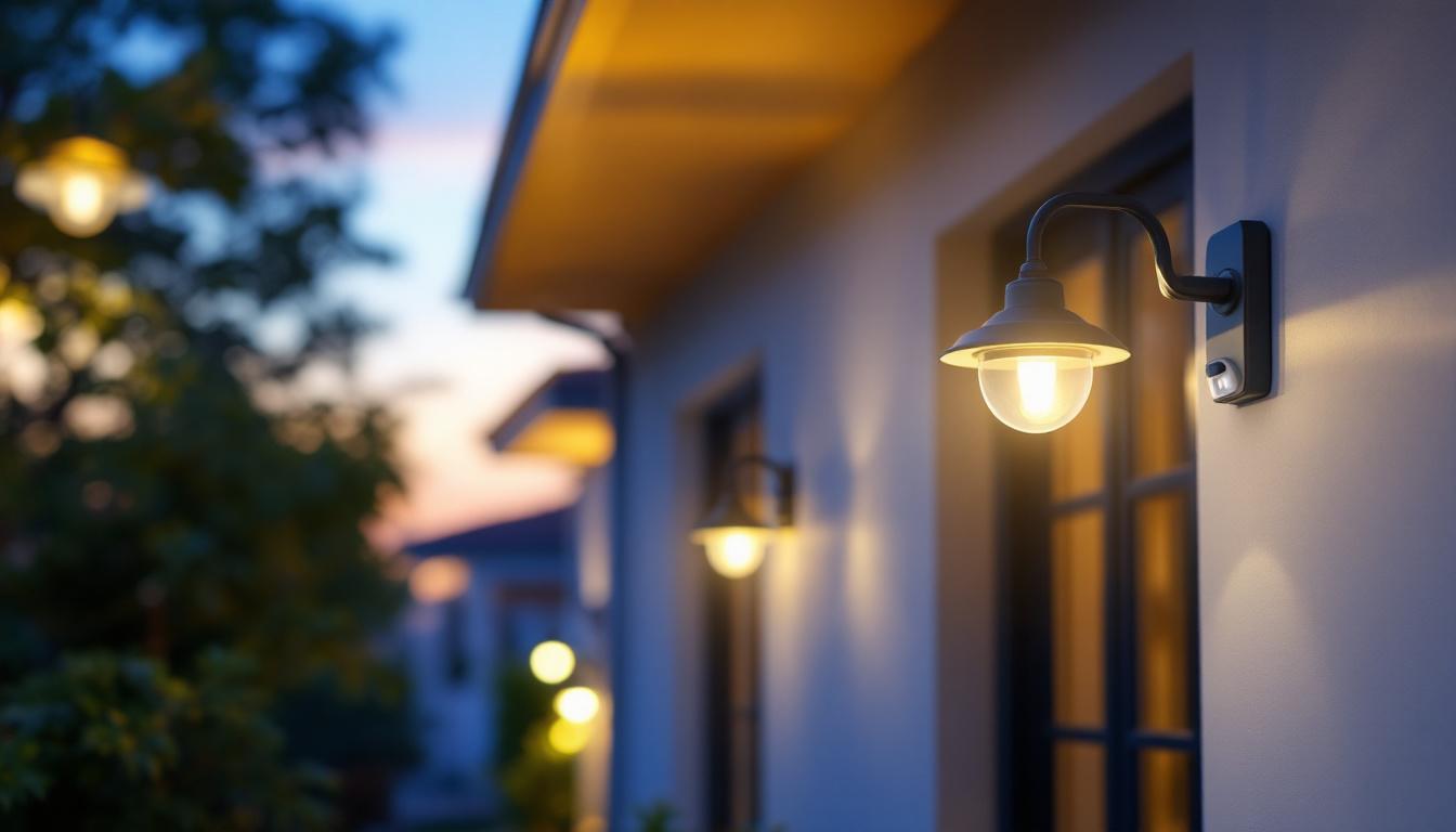 A photograph of a well-lit outdoor scene at dusk