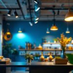 A photograph of capture a photograph of a well-lit retail space showcasing various track lighting installations