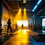 A photograph of a well-lit gym environment showcasing innovative lighting solutions