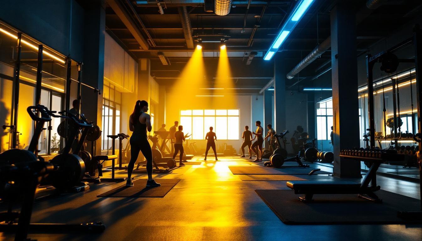 A photograph of a well-lit gym environment showcasing innovative lighting solutions