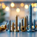 A photograph of a close-up shot of various light fixture screws arranged aesthetically