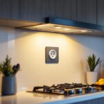 A photograph of a recessed stove outlet installation in a modern kitchen setting