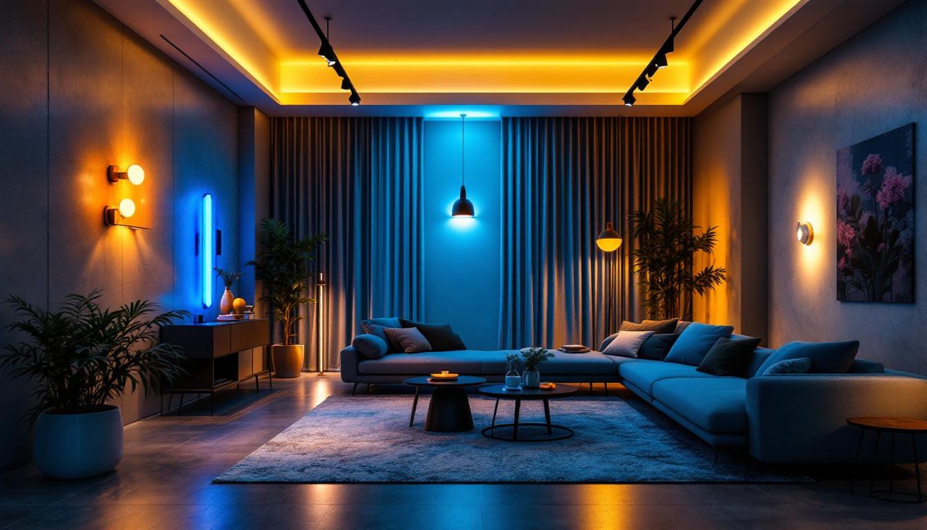 A photograph of a modern interior space illuminated by various led lighting fixtures