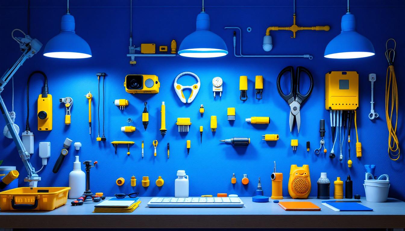 A photograph of a well-organized workspace featuring various low voltage connectors