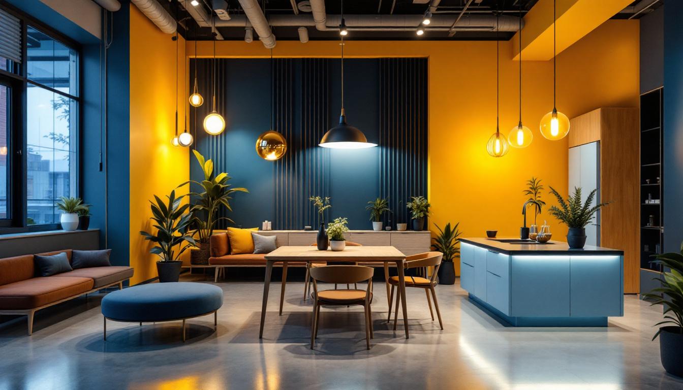 A photograph of a modern lighting design installation in an innovative space