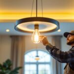 A photograph of a well-designed sanctuary light fixture in a beautifully lit interior space