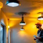 A photograph of a well-lit basement featuring stylish pot lights installed in the ceiling