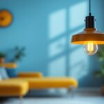 A photograph of a stylish modern hanging lamp in a beautifully lit interior setting
