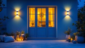 A photograph of a beautifully illuminated outdoor space featuring top-rated wall lights