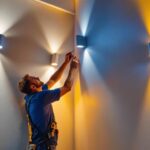 A photograph of a modern interior space illuminated by sleek led wall lights