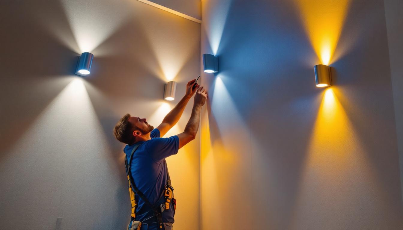 A photograph of a modern interior space illuminated by sleek led wall lights