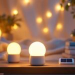 A photograph of a beautifully arranged indoor setting featuring solar-powered night lights