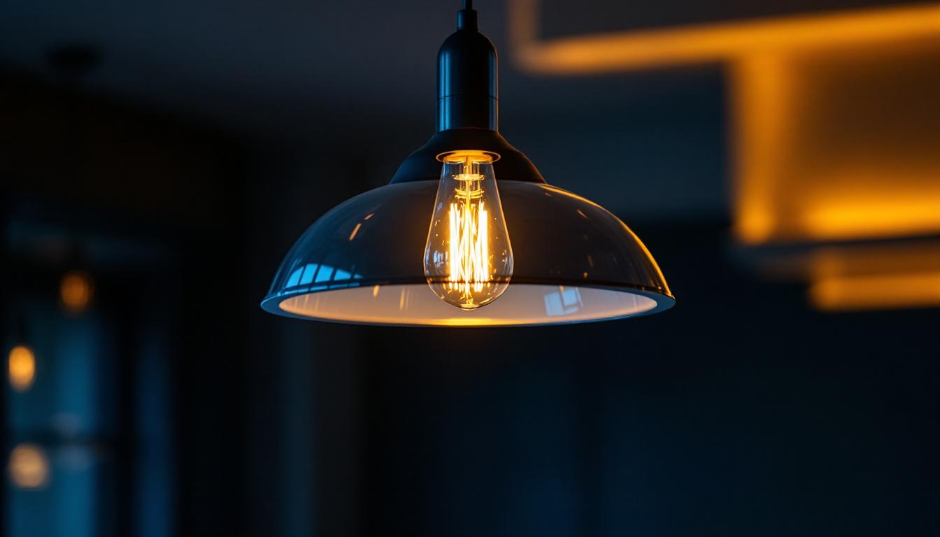 A photograph of a stylish modern pendant light fixture in a contemporary setting