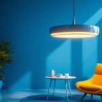 A photograph of a large round pendant light elegantly suspended in a modern interior setting